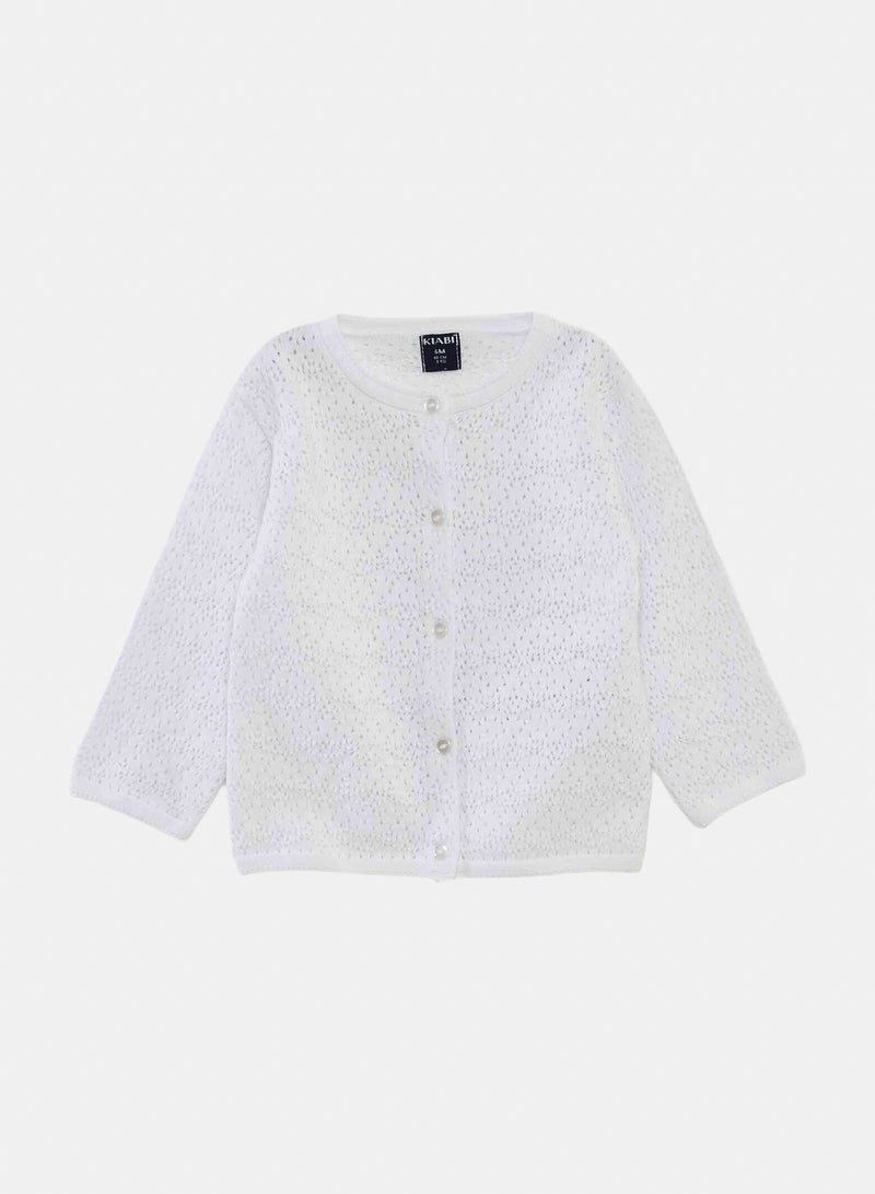 Openwork Knit Buttoned Cardigan
